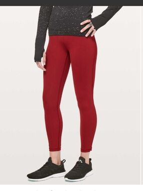 Lululemon- EUC- Size 12- HR Train Times 7/8- Dark Sport Red- Calf Mesh Panels